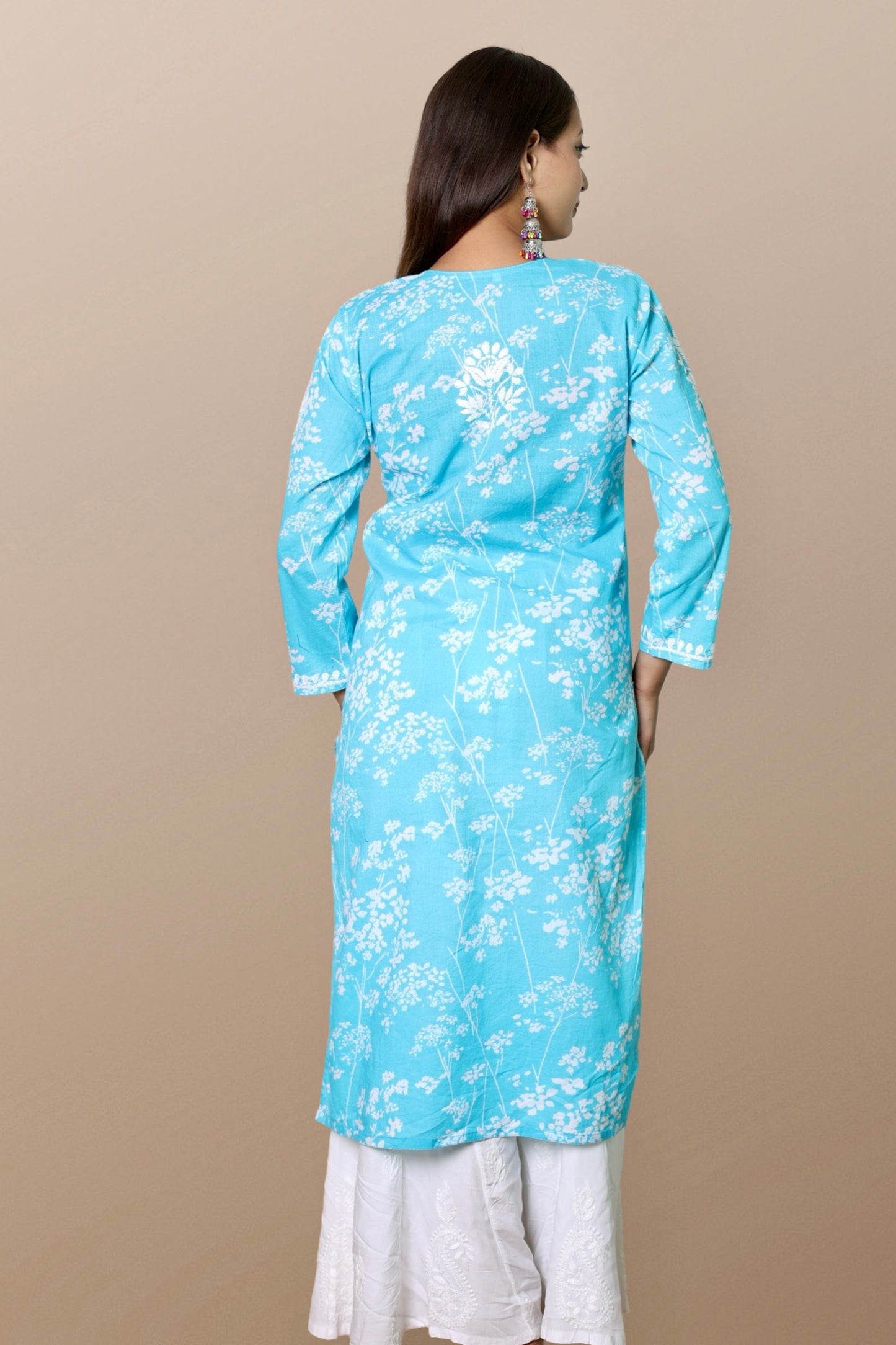 chikankari kurta women ethnic embroidered lucknowi chikan kurti festival daily wear girls handcrafted rayon fabric casual summer comfortable regular formal straight fit Lucknowi chicken ladies
