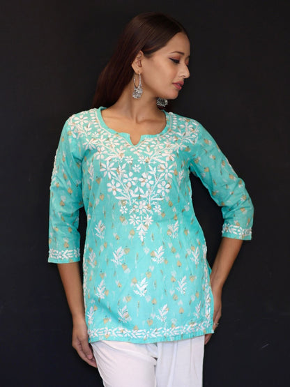 chikankari top short kurta ethnic embroidered lucknowi chikan tunic kurti womens festival daily wear girls handcrafted college wear casual summer comfortable regular formal straight fit
