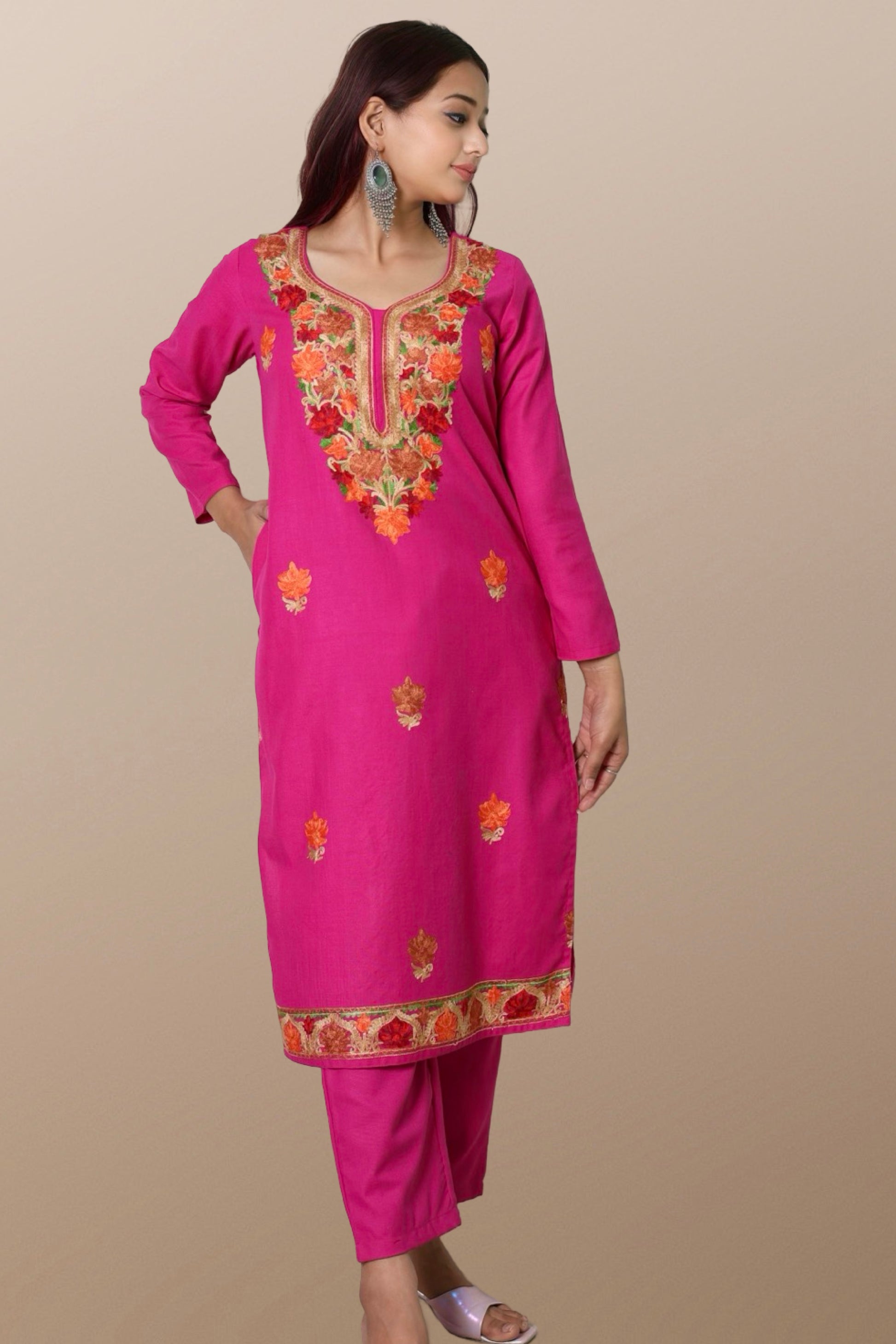 plus size winter wear suit set women woolen Kurta kurti pant dupatta 36 38 40 42 44 46 48 S M L XL XXL 3XL warm woollen ethnic indian festival daily wear stylish ladies straight long comfortable curvy
