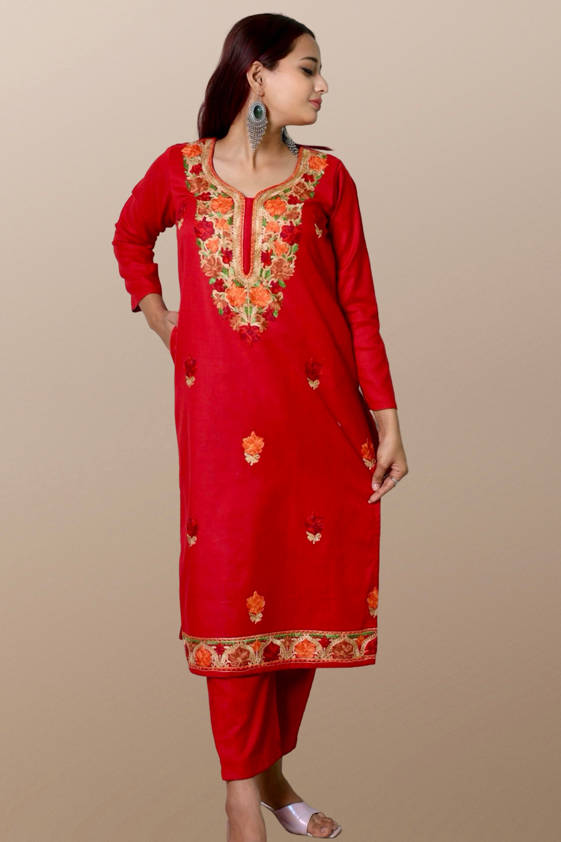 plus size winter wear suit set women woolen Kurta kurti pant dupatta 36 38 40 42 44 46 48 S M L XL XXL 3XL warm woollen ethnic indian festival daily wear stylish ladies straight long comfortable curvy
