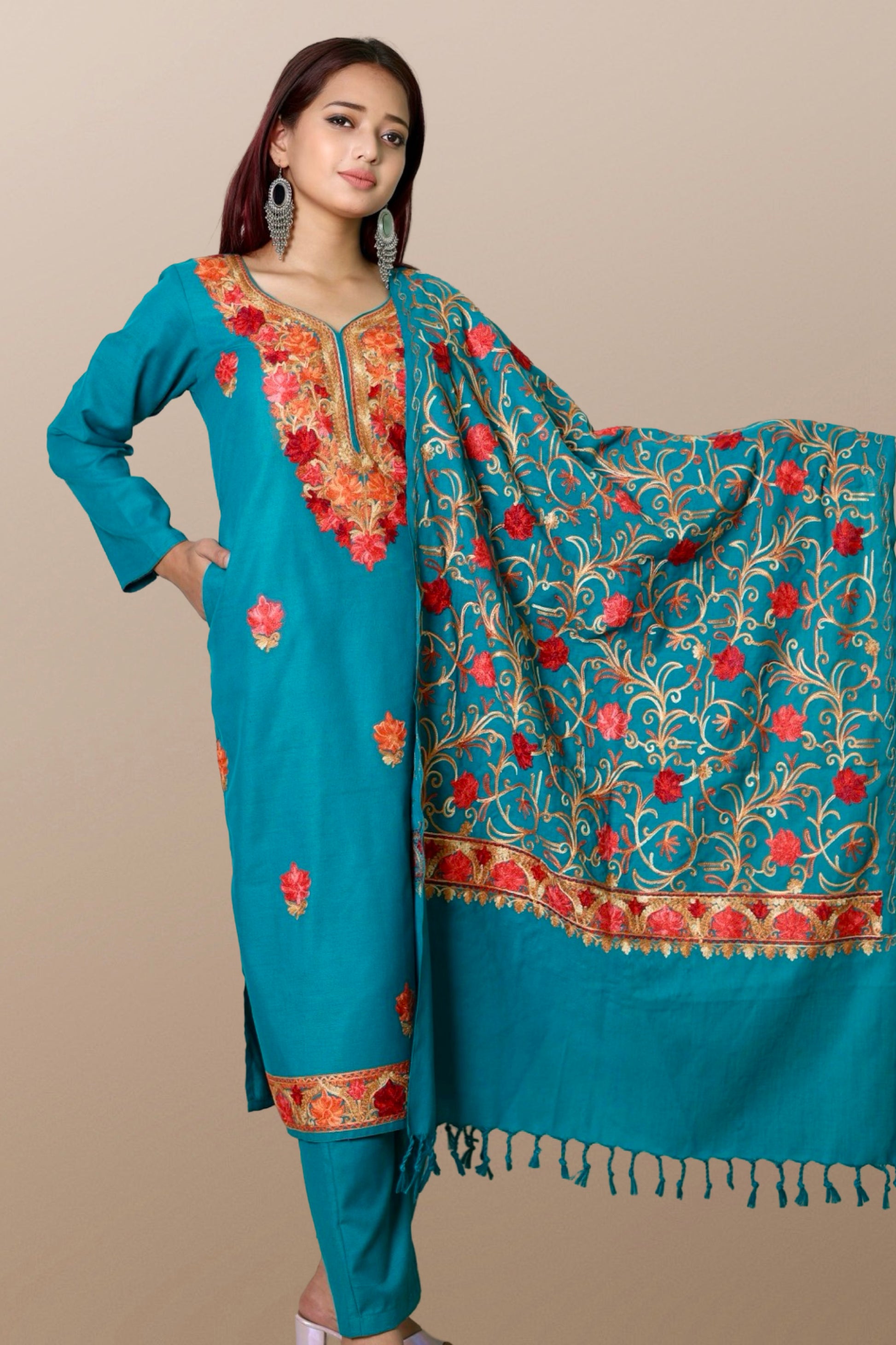 plus size winter wear suit set women woolen Kurta kurti pant dupatta 36 38 40 42 44 46 48 S M L XL XXL 3XL warm woollen ethnic indian festival daily wear stylish ladies straight long comfortable curvy
