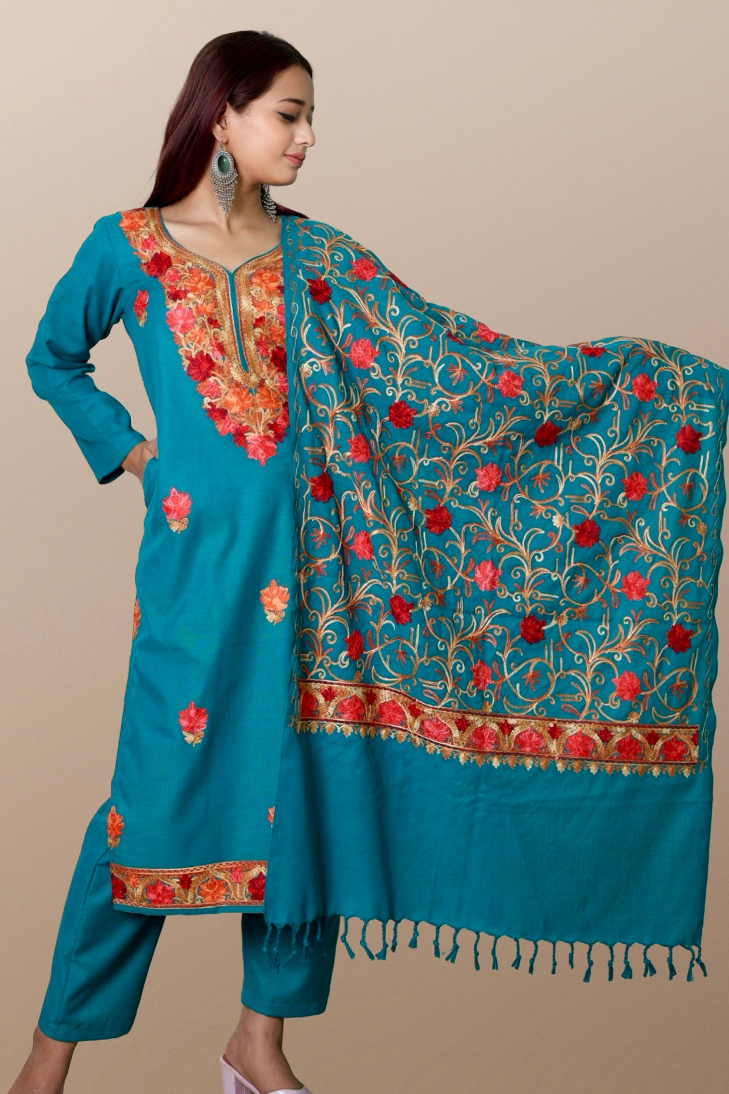 plus size winter wear suit set women woolen Kurta kurti pant dupatta 36 38 40 42 44 46 48 S M L XL XXL 3XL warm woollen ethnic indian festival daily wear stylish ladies straight long comfortable curvy
