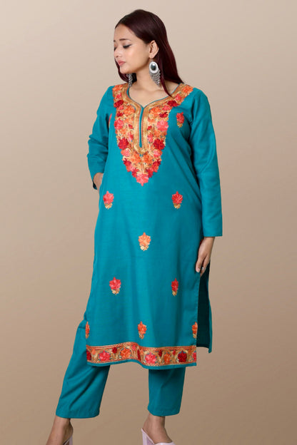 plus size winter wear suit set women woolen Kurta kurti pant dupatta 36 38 40 42 44 46 48 S M L XL XXL 3XL warm woollen ethnic indian festival daily wear stylish ladies straight long comfortable curvy
