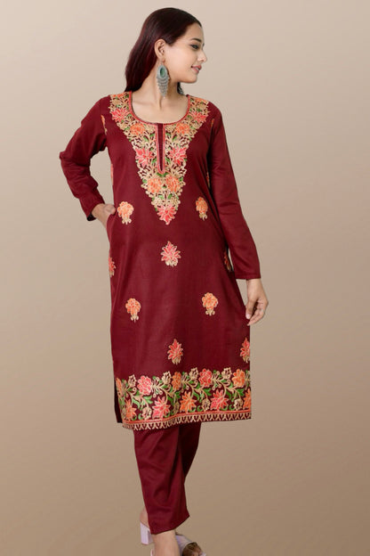 plus size winter wear suit set women woolen Kurta kurti pant dupatta 36 38 40 42 44 46 48 S M L XL XXL 3XL warm woollen ethnic indian festival daily wear stylish ladies straight long comfortable curvy
