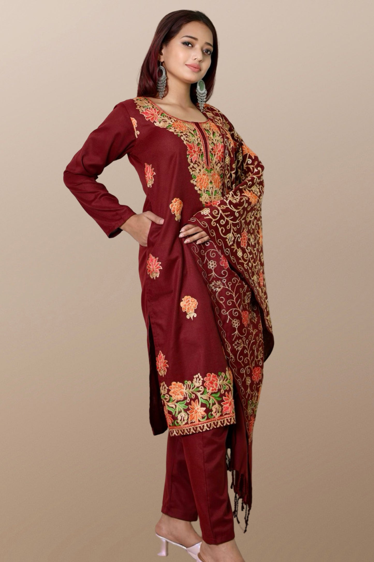 plus size winter wear suit set women woolen Kurta kurti pant dupatta 36 38 40 42 44 46 48 S M L XL XXL 3XL warm woollen ethnic indian festival daily wear stylish ladies straight long comfortable curvy
