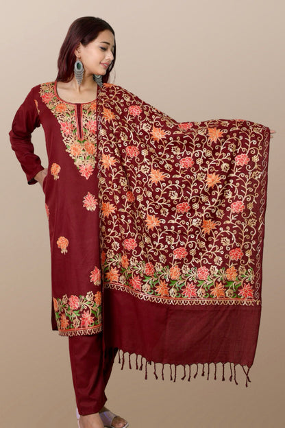 plus size winter wear suit set women woolen Kurta kurti pant dupatta 36 38 40 42 44 46 48 S M L XL XXL 3XL warm woollen ethnic indian festival daily wear stylish ladies straight long comfortable curvy
