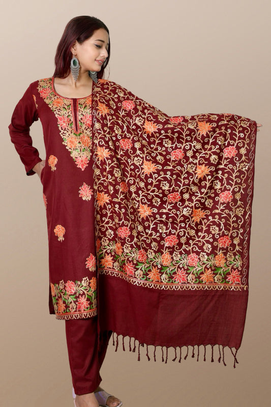 plus size winter wear suit set women woolen Kurta kurti pant dupatta 36 38 40 42 44 46 48 S M L XL XXL 3XL warm woollen ethnic indian festival daily wear stylish ladies straight long comfortable curvy
