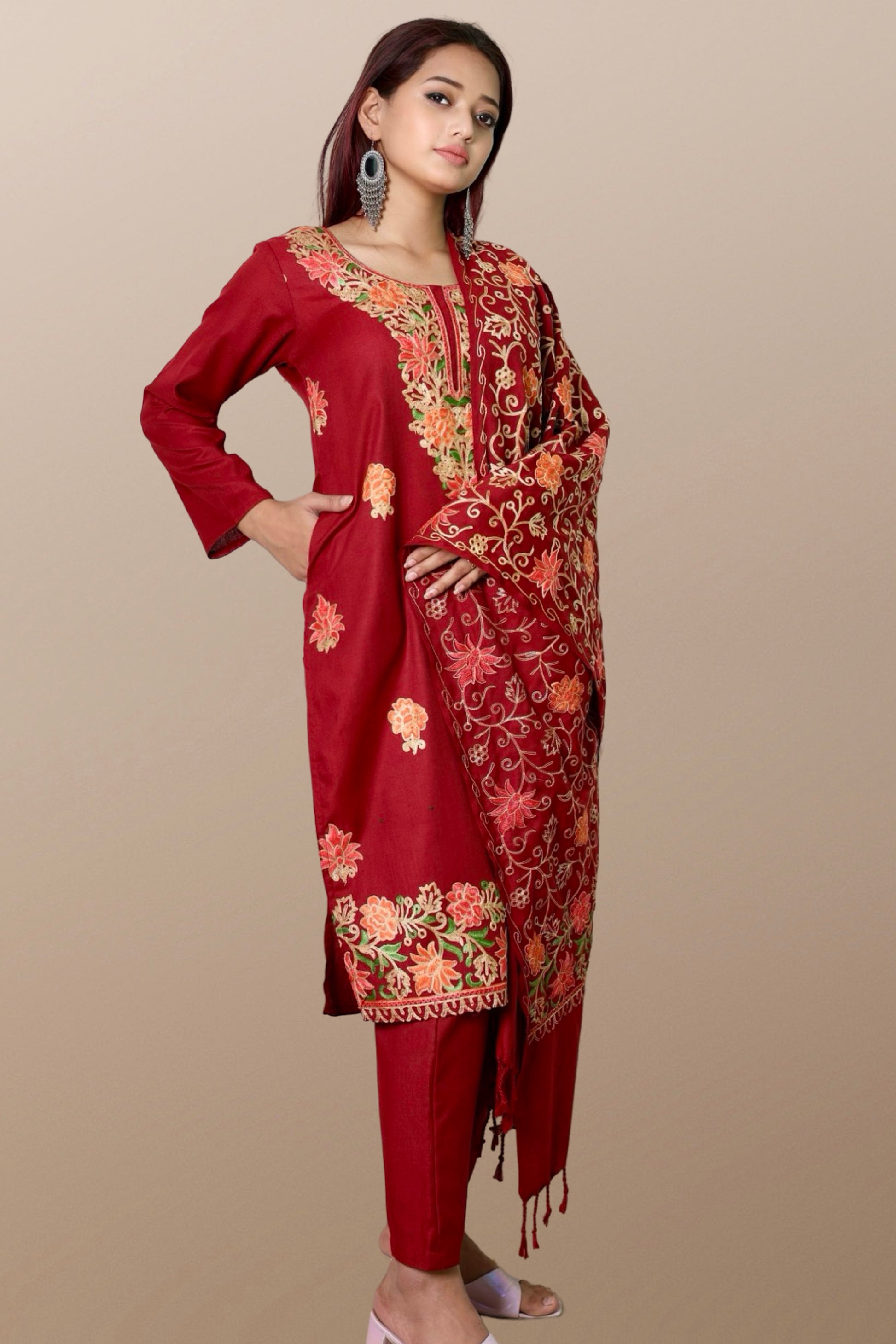 plus size winter wear suit set women woolen Kurta kurti pant dupatta 36 38 40 42 44 46 48 S M L XL XXL 3XL warm woollen ethnic indian festival daily wear stylish ladies straight long comfortable curvy
