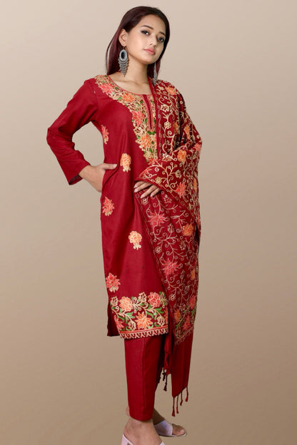 plus size winter wear suit set women woolen Kurta kurti pant dupatta 36 38 40 42 44 46 48 S M L XL XXL 3XL warm woollen ethnic indian festival daily wear stylish ladies straight long comfortable curvy
