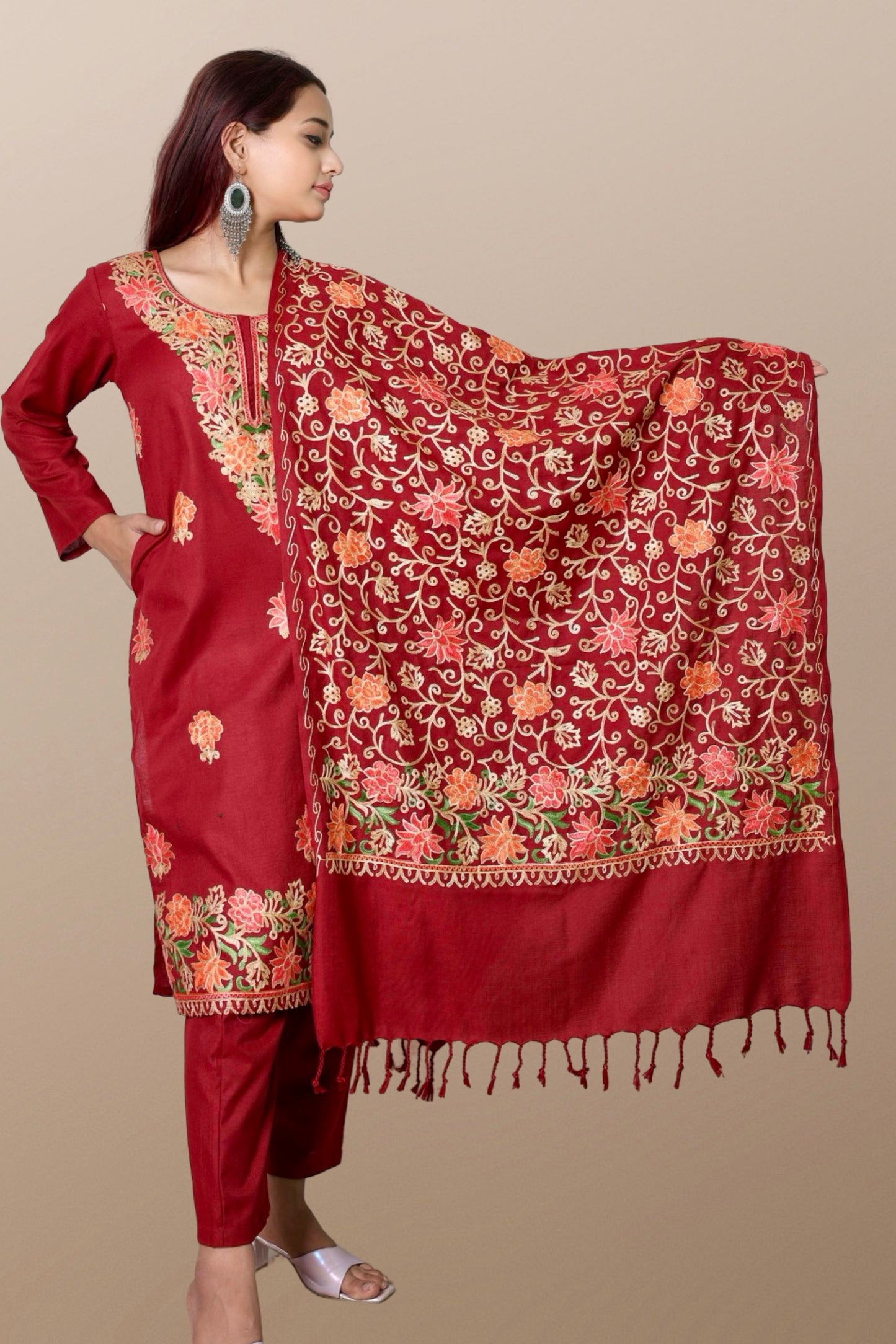 plus size winter wear suit set women woolen Kurta kurti pant dupatta 36 38 40 42 44 46 48 S M L XL XXL 3XL warm woollen ethnic indian festival daily wear stylish ladies straight long comfortable curvy
