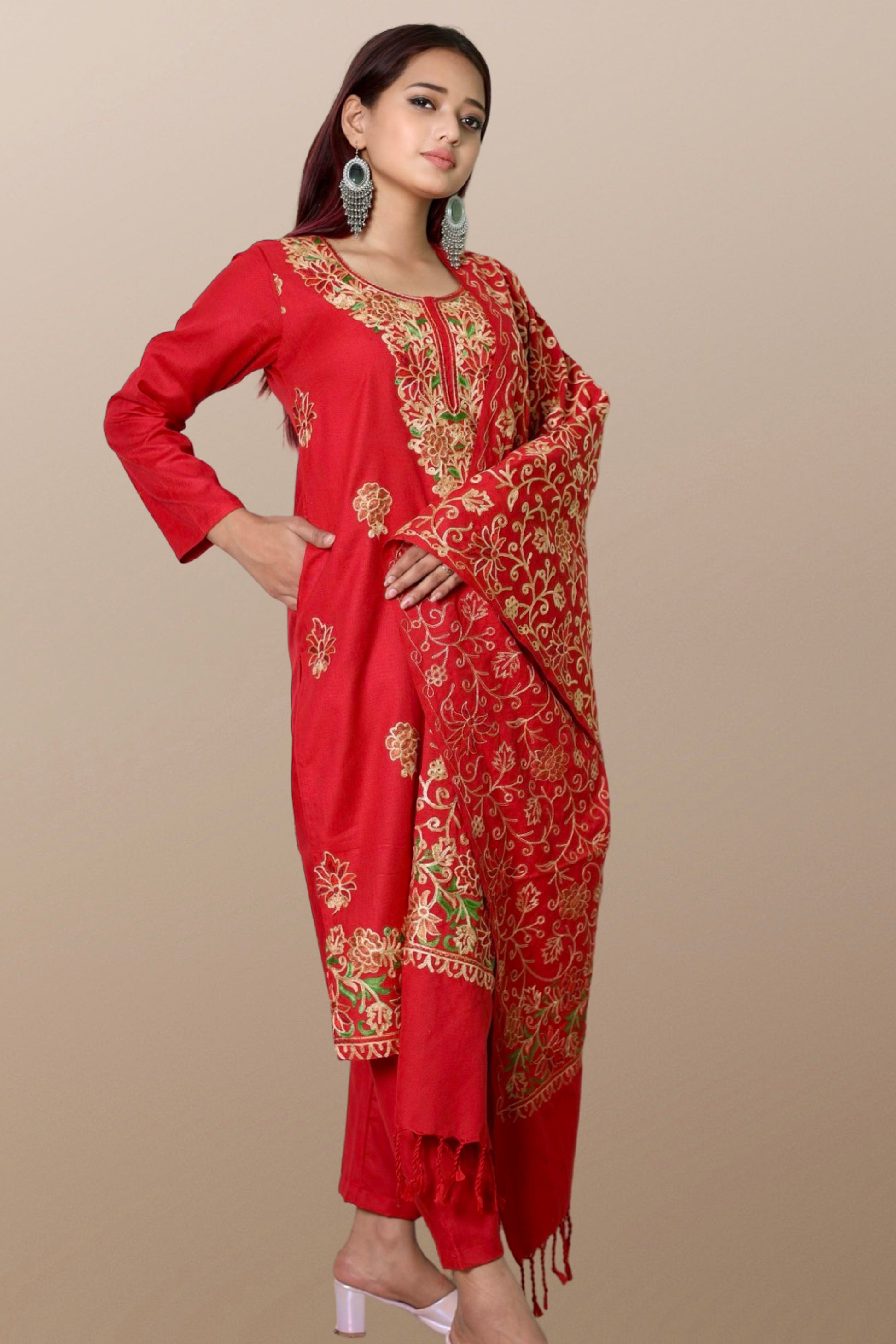 plus size winter wear suit set women woolen Kurta kurti pant dupatta 36 38 40 42 44 46 48 S M L XL XXL 3XL warm woollen ethnic indian festival daily wear stylish ladies straight long comfortable curvy
