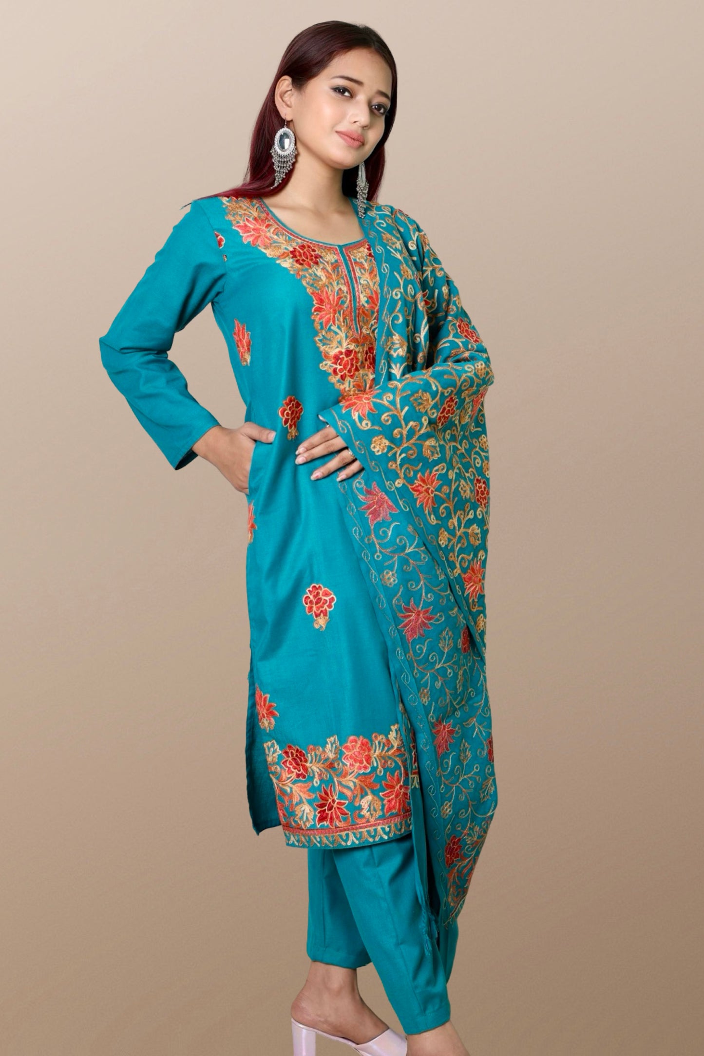 plus size winter wear suit set women woolen Kurta kurti pant dupatta 36 38 40 42 44 46 48 S M L XL XXL 3XL warm woollen ethnic indian festival daily wear stylish ladies straight long comfortable curvy
