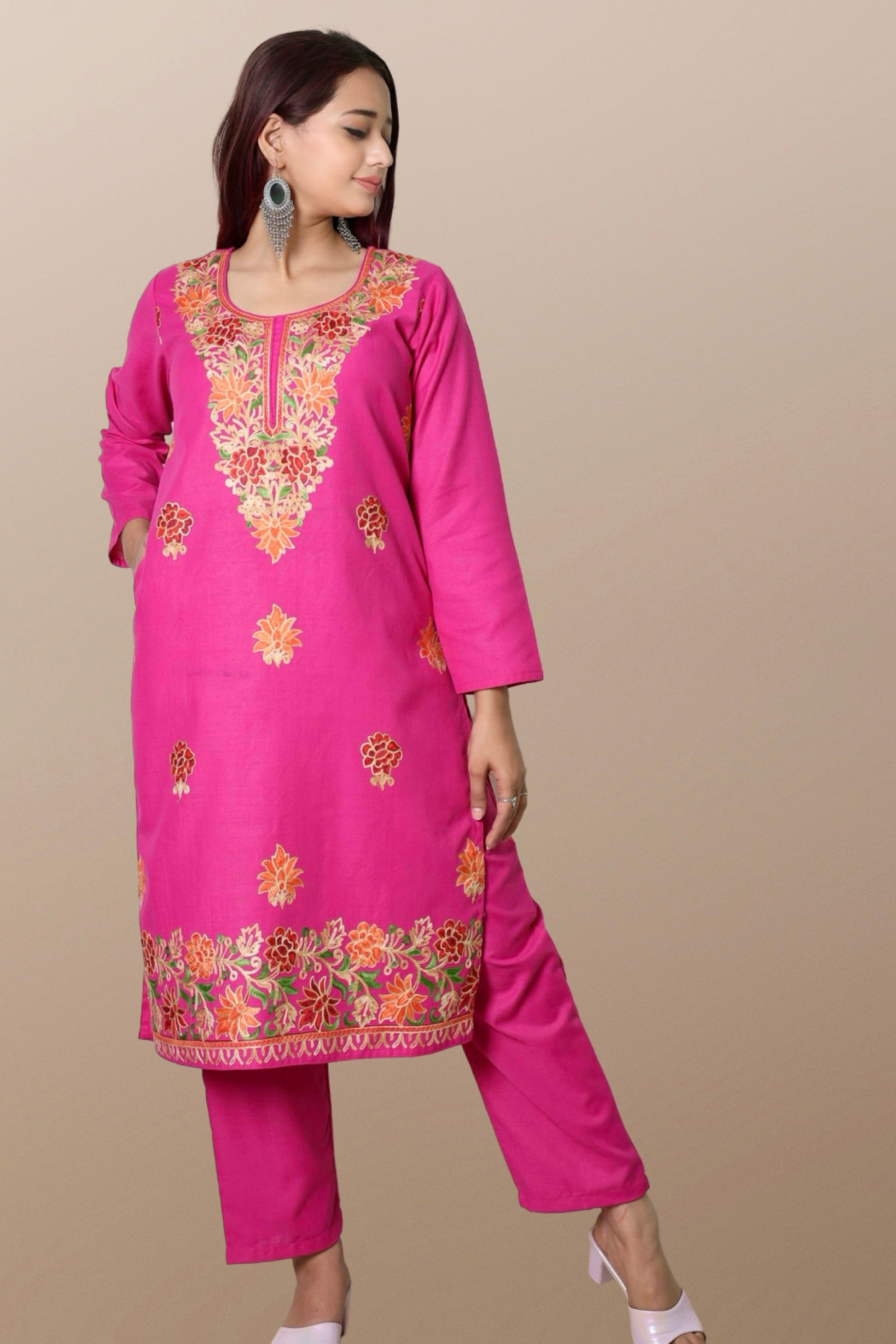 plus size winter wear suit set women woolen Kurta kurti pant dupatta 36 38 40 42 44 46 48 S M L XL XXL 3XL warm woollen ethnic indian festival daily wear stylish ladies straight long comfortable curvy
