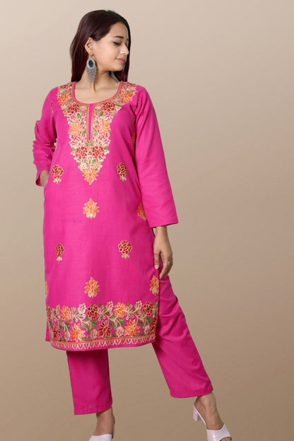 plus size winter wear suit set women woolen Kurta kurti pant dupatta 36 38 40 42 44 46 48 S M L XL XXL 3XL warm woollen ethnic indian festival daily wear stylish ladies straight long comfortable curvy
