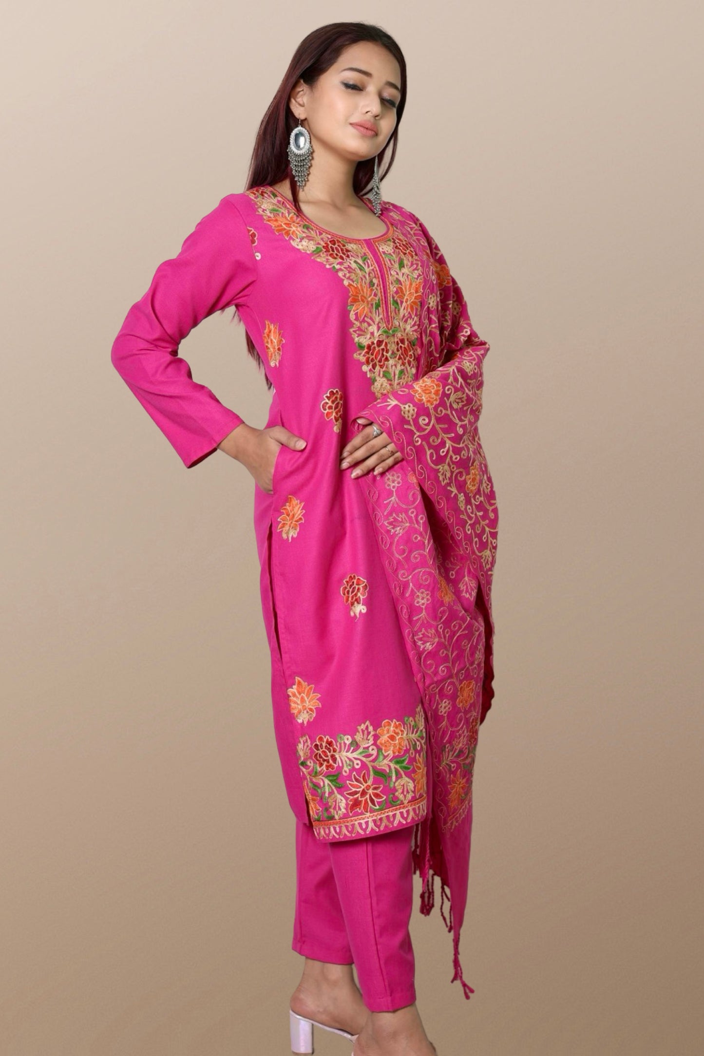 plus size winter wear suit set women woolen Kurta kurti pant dupatta 36 38 40 42 44 46 48 S M L XL XXL 3XL warm woollen ethnic indian festival daily wear stylish ladies straight long comfortable curvy
