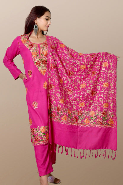 plus size winter wear suit set women woolen Kurta kurti pant dupatta 36 38 40 42 44 46 48 S M L XL XXL 3XL warm woollen ethnic indian festival daily wear stylish ladies straight long comfortable curvy

