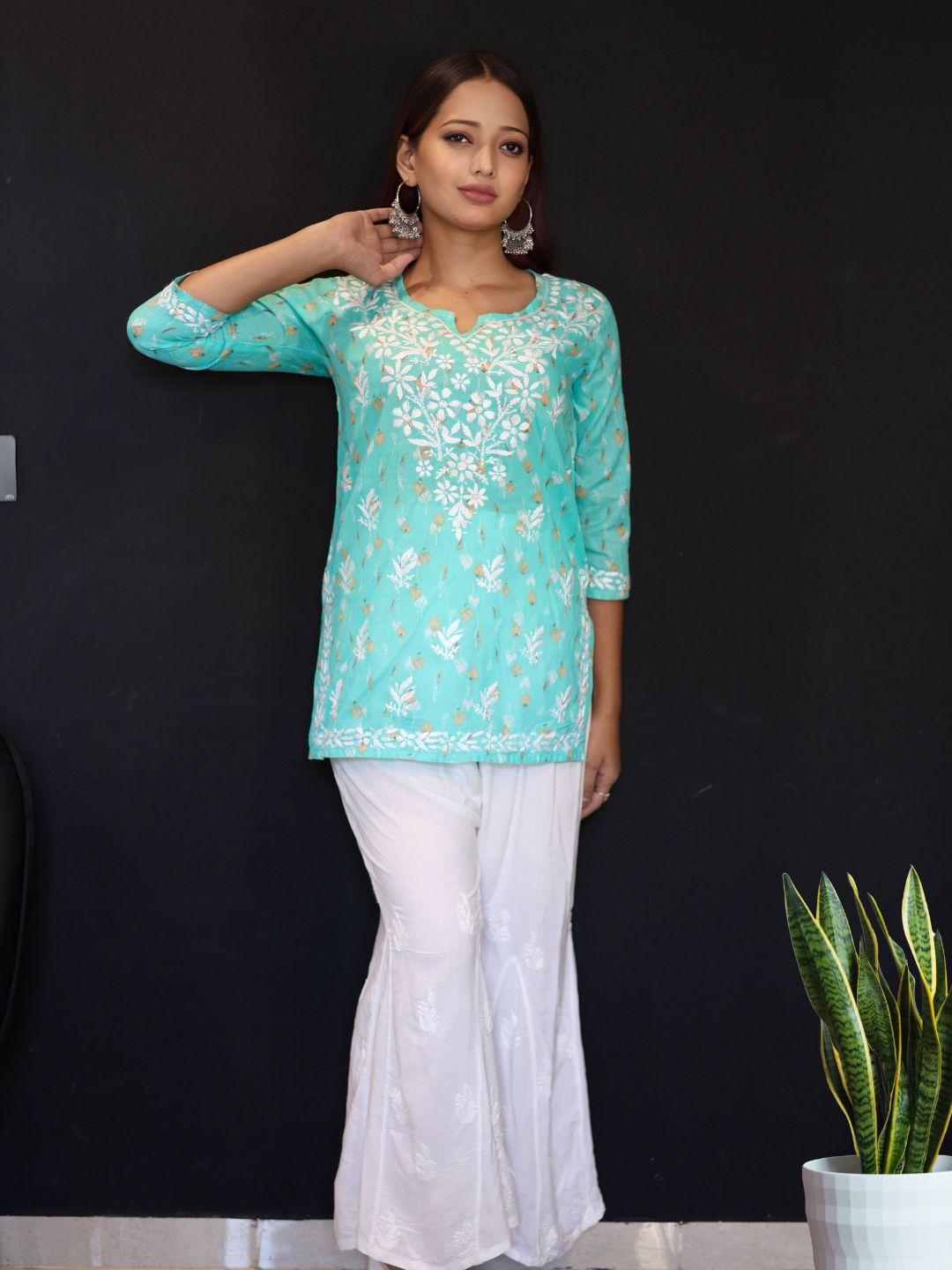 chikankari top short kurta ethnic embroidered lucknowi chikan tunic kurti womens festival daily wear girls handcrafted college wear casual summer comfortable regular formal straight fit
