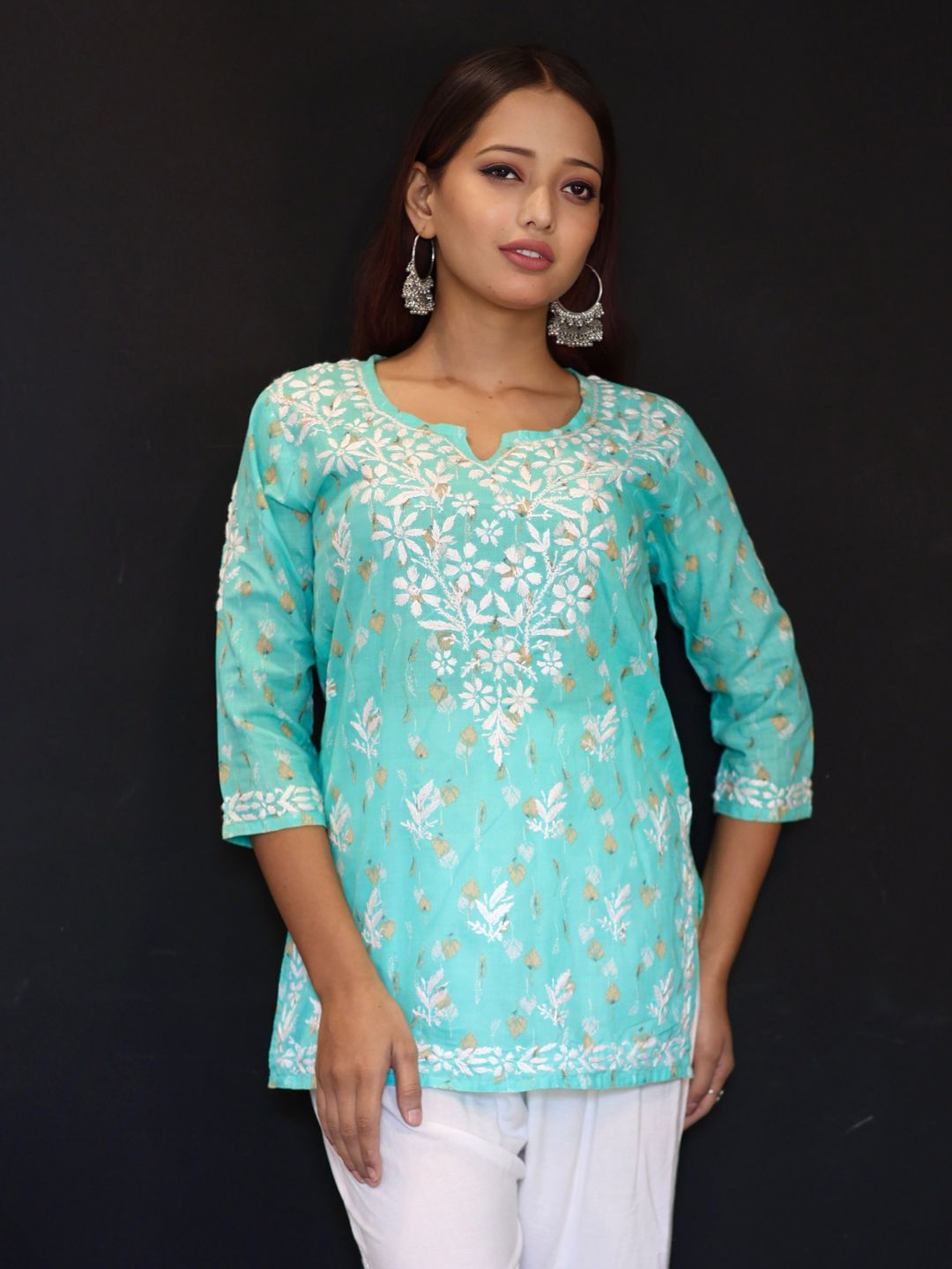chikankari top short kurta ethnic embroidered lucknowi chikan tunic kurti womens festival daily wear girls handcrafted college wear casual summer comfortable regular formal straight fit
