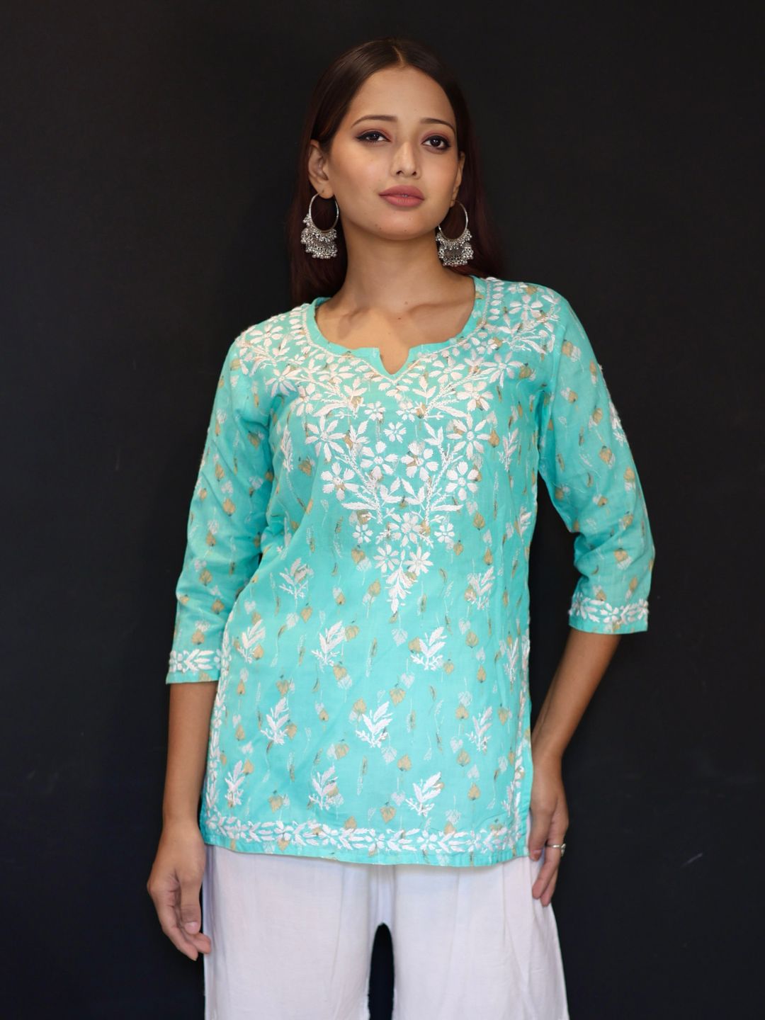 chikankari top short kurta ethnic embroidered lucknowi chikan tunic kurti womens festival daily wear girls handcrafted college wear casual summer comfortable regular formal straight fit
