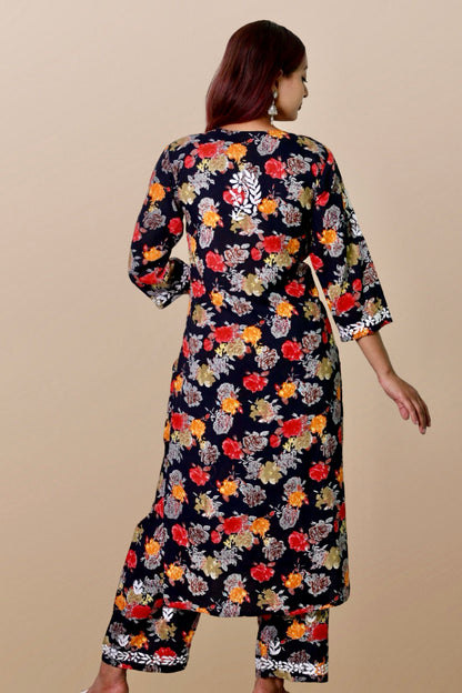 chikankari suit set women hand embroidery lucknowi chikan kurti palazzo bottom set rayon lightweight festival daily wear comfortable ethnic formal straight fit lakhnavi chicken kurta pant plazzo sizes XXS XS S M L XL XXL