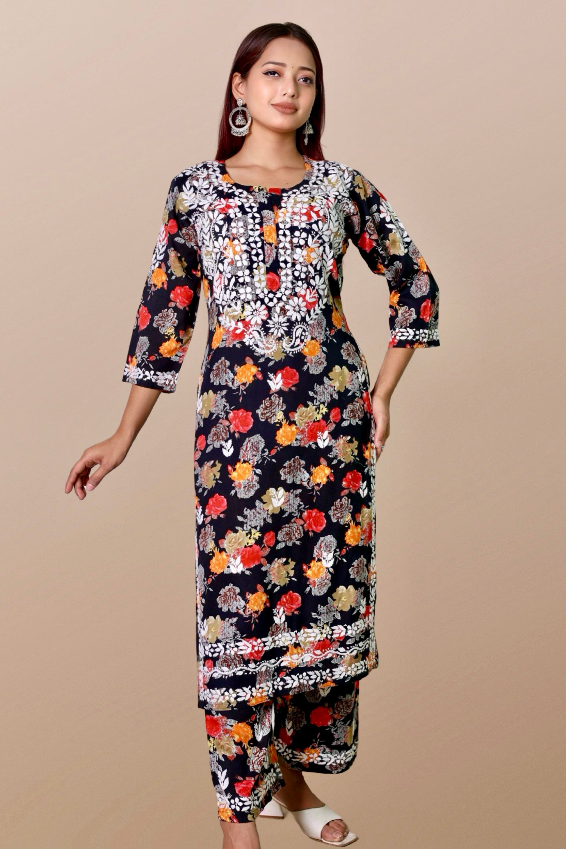 chikankari suit set women hand embroidery lucknowi chikan kurti palazzo bottom set rayon lightweight festival daily wear comfortable ethnic formal straight fit lakhnavi chicken kurta pant plazzo sizes XXS XS S M L XL XXL
