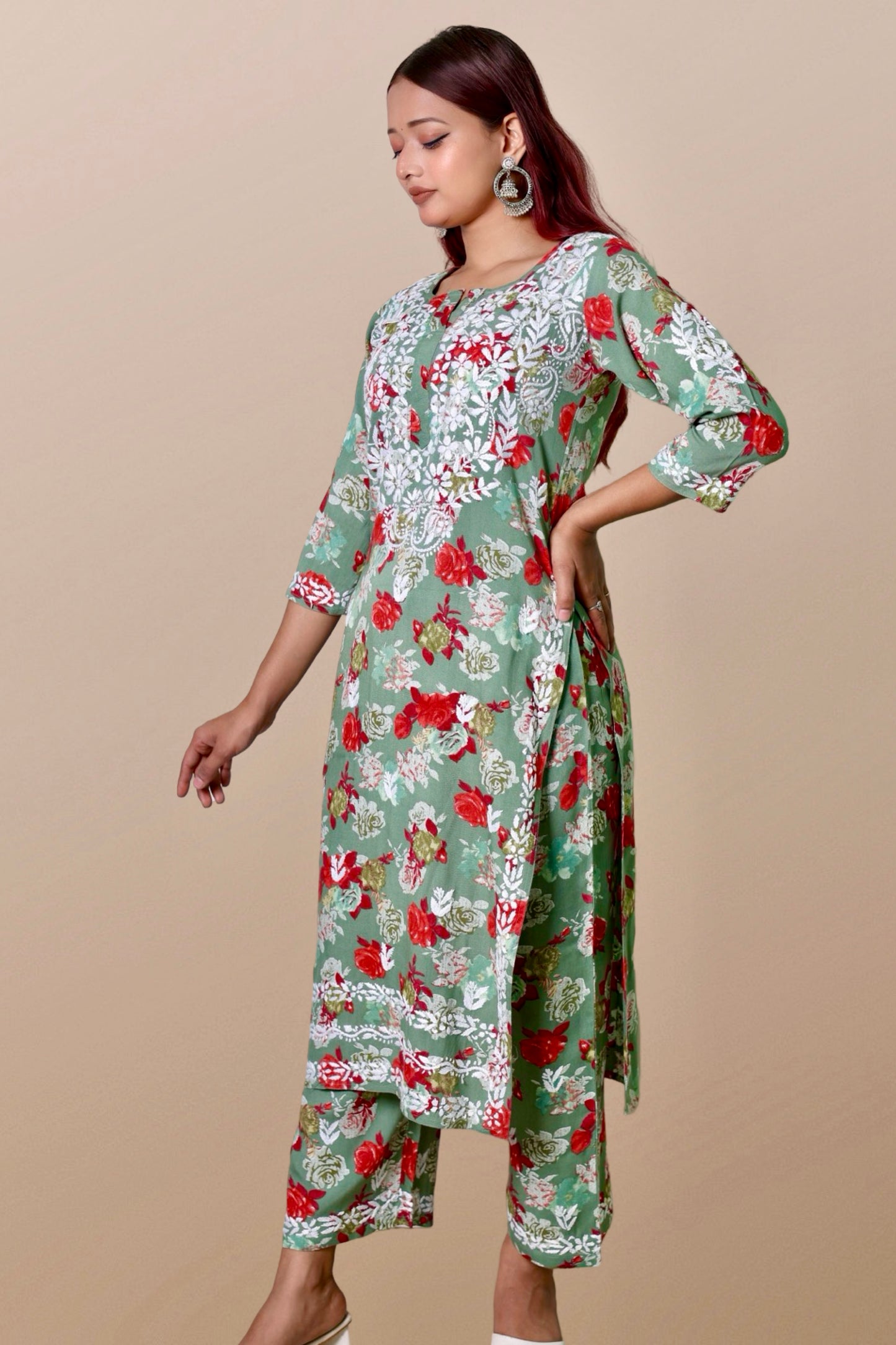 chikankari suit set women hand embroidery lucknowi chikan kurti palazzo bottom set rayon lightweight festival daily wear comfortable ethnic formal straight fit lakhnavi chicken kurta pant plazzo sizes XXS XS S M L XL XXL