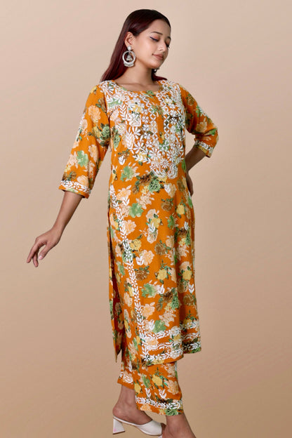 chikankari suit set women hand embroidery lucknowi chikan kurti palazzo bottom set rayon lightweight festival daily wear comfortable ethnic formal straight fit lakhnavi chicken kurta pant plazzo sizes XXS XS S M L XL XXL