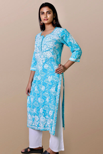 chikankari kurta women embroidered premium lucknowi chikan kurti ethnic summer latest collection lightweight festival daily wear casual comfortable straight fit