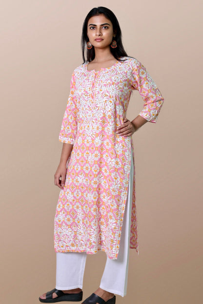 chikankari kurta women embroidered premium lucknowi chikan kurti ethnic summer latest collection lightweight festival daily wear casual comfortable straight fit