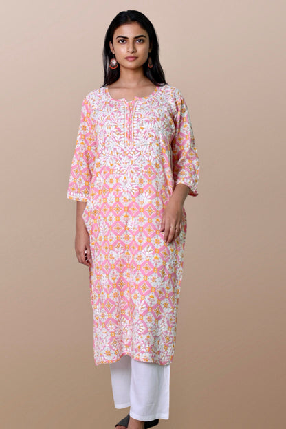 chikankari kurta women embroidered premium lucknowi chikan kurti ethnic summer latest collection lightweight festival daily wear casual comfortable straight fit