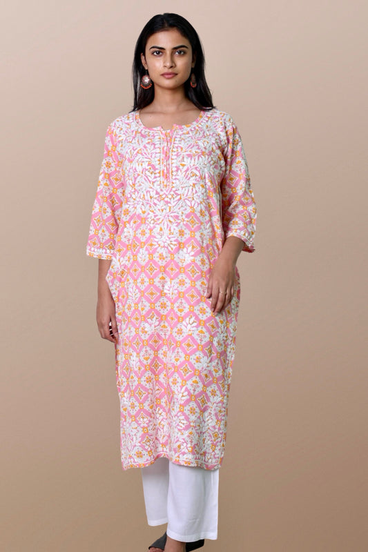 chikankari kurta women embroidered premium lucknowi chikan kurti ethnic summer latest collection lightweight festival daily wear casual comfortable straight fit