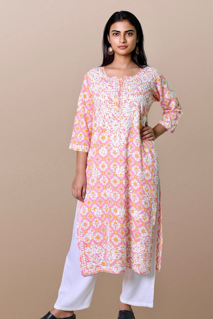 chikankari kurta women embroidered premium lucknowi chikan kurti ethnic summer latest collection lightweight festival daily wear casual comfortable straight fit