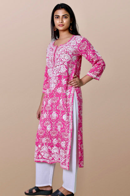 chikankari kurta women embroidered premium lucknowi chikan kurti ethnic summer latest collection lightweight festival daily wear casual comfortable straight fit