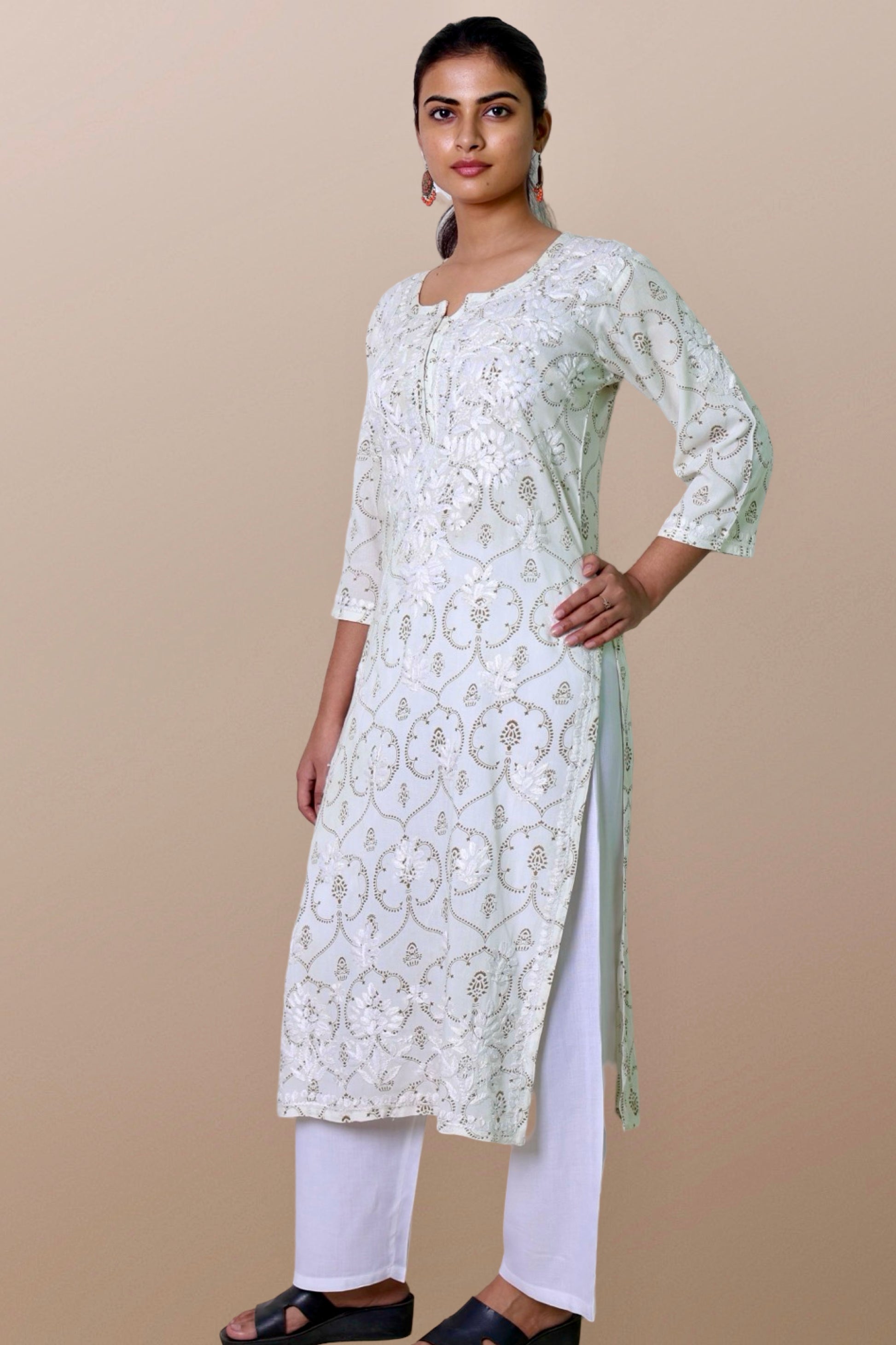 chikankari kurta women embroidered premium lucknowi chikan kurti ethnic summer latest collection lightweight festival daily wear casual comfortable straight fit