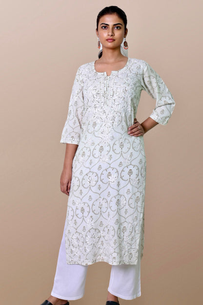 chikankari kurta women embroidered premium lucknowi chikan kurti ethnic summer latest collection lightweight festival daily wear casual comfortable straight fit