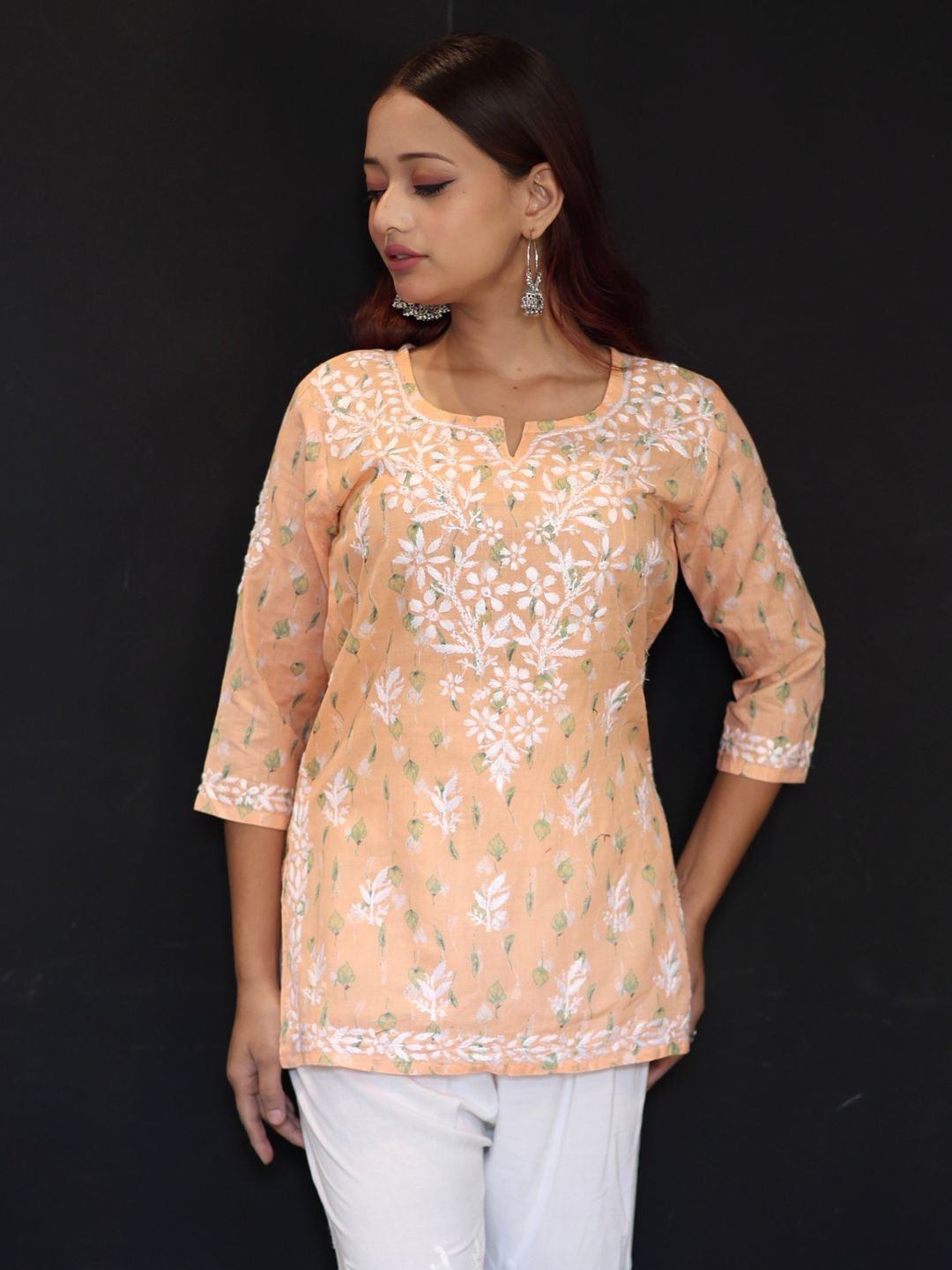 chikankari top short kurta ethnic embroidered lucknowi chikan tunic kurti womens festival daily wear girls handcrafted college wear casual summer comfortable regular formal straight fit