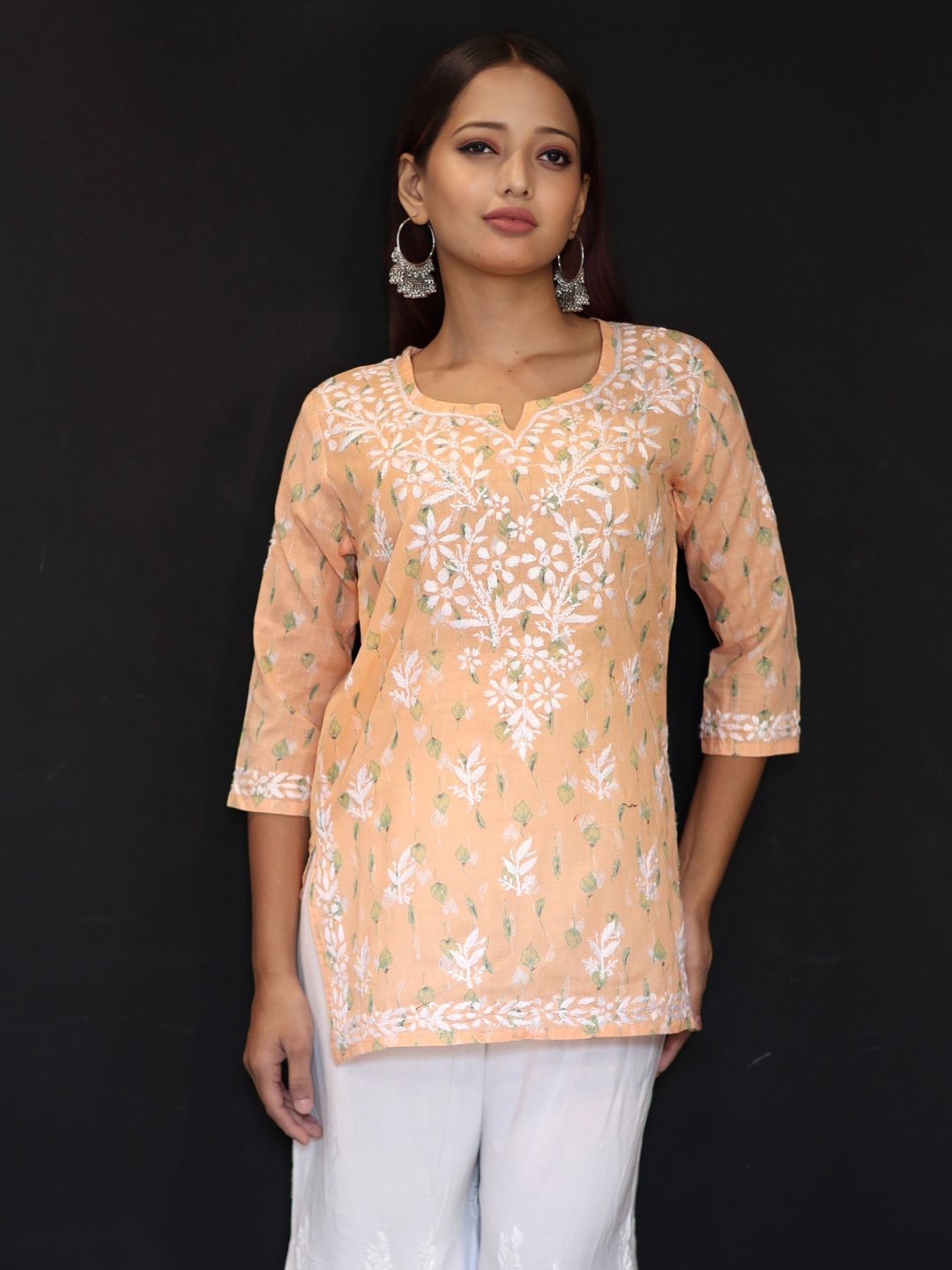 chikankari top short kurta ethnic embroidered lucknowi chikan tunic kurti womens festival daily wear girls handcrafted college wear casual summer comfortable regular formal straight fit