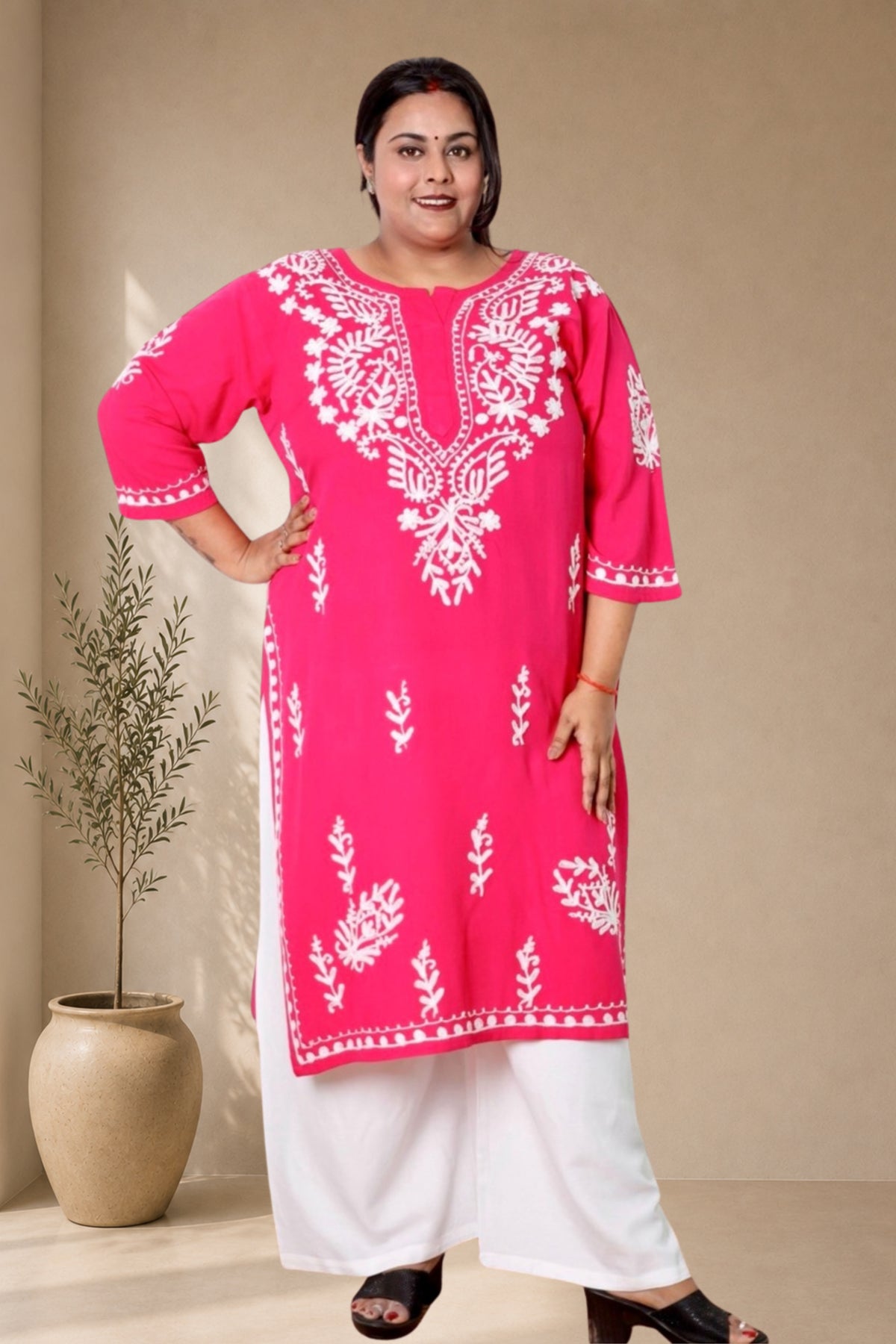 Plus Size Women's Rayon Aari Work Kurti | 11XL to 15XL | Elegant Ethnic Wear