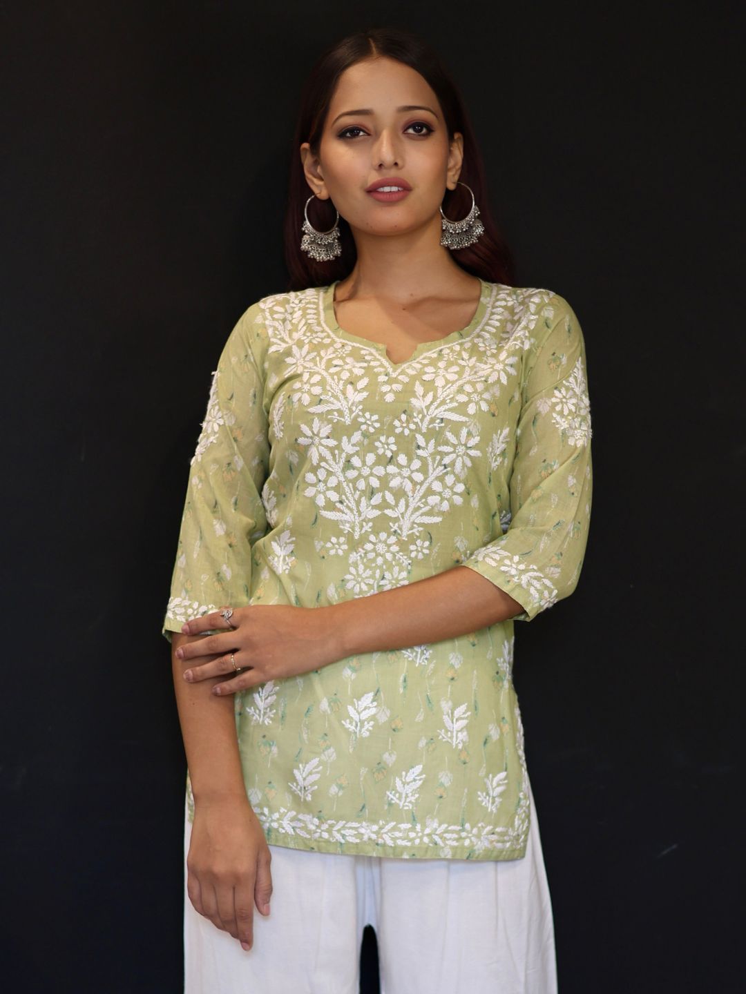 chikankari top short kurta ethnic embroidered lucknowi chikan tunic kurti womens festival daily wear girls handcrafted college wear casual summer comfortable regular formal straight fit