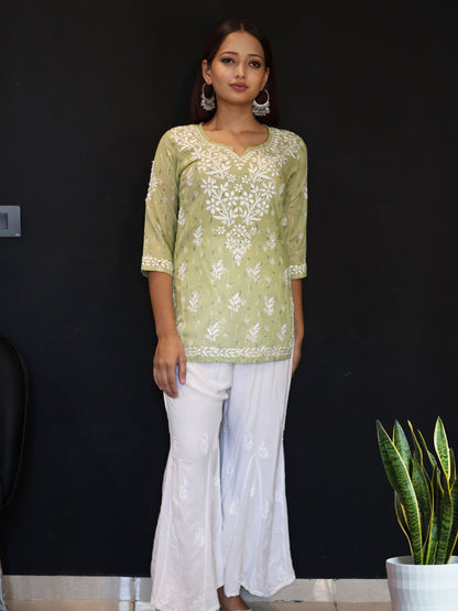 chikankari top short kurta ethnic embroidered lucknowi chikan tunic kurti womens festival daily wear girls handcrafted college wear casual summer comfortable regular formal straight fit
