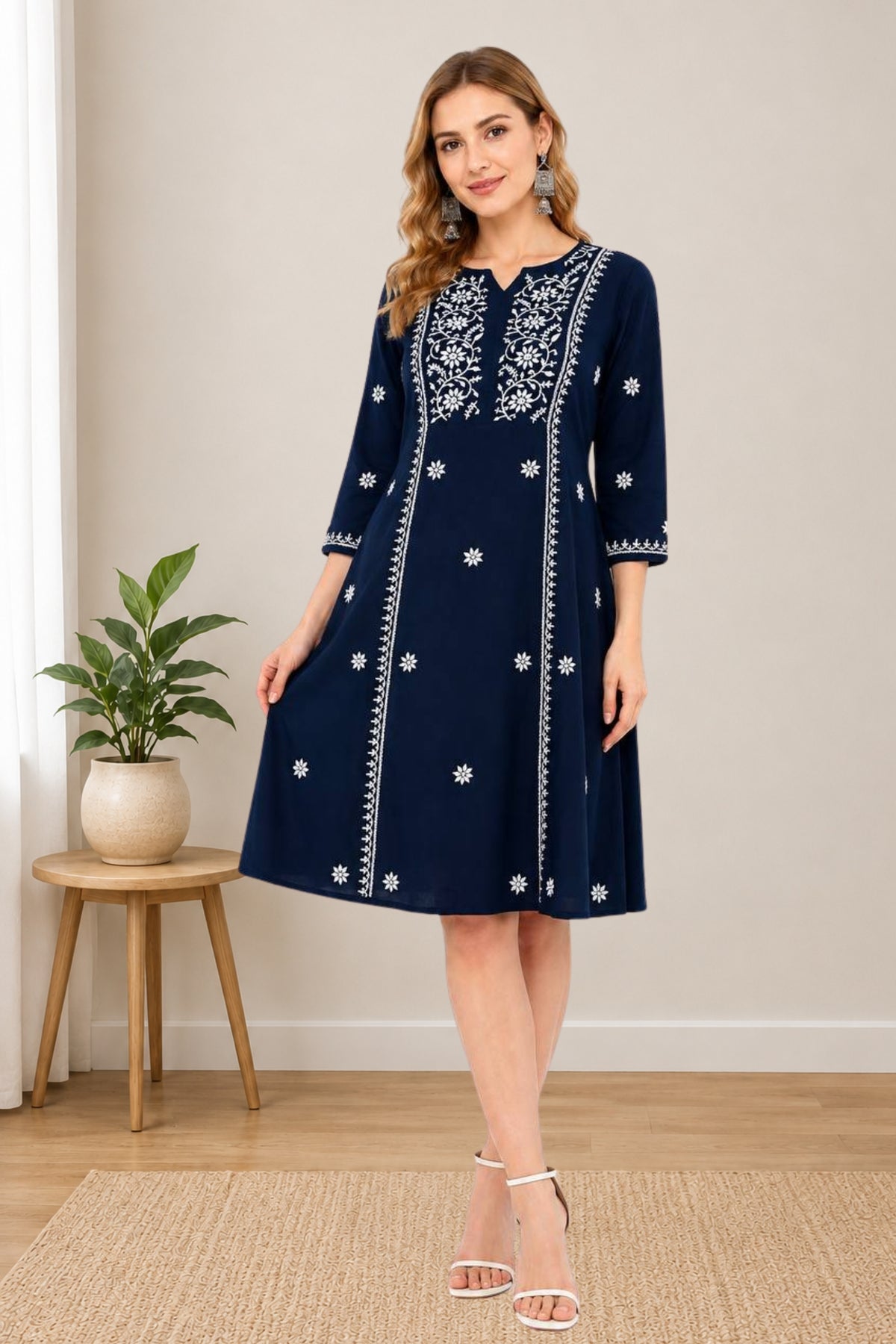 Women’s Lucknowi Chikankari A-Line Kurta (XS–XXL)