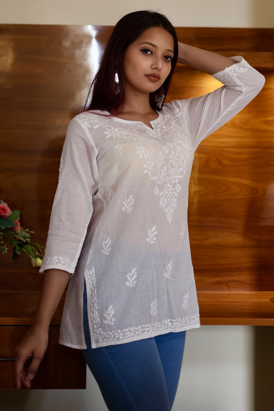 chikankari kurti, lucknowi kurti, lucknowi chikankari kurti, cotton chikankari kurti, women’s chikankari kurti, XXS, XS, S, M, L, XL, XXL
