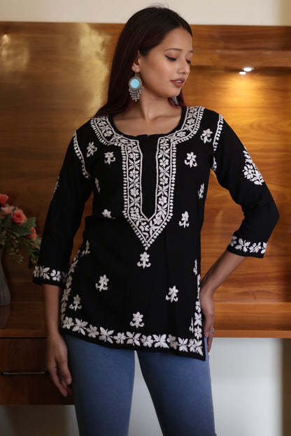 chikankari top short kurta ethnic embroidered lucknowi chikan tunic kurti womens festival daily wear girls handcrafted college wear casual summer comfortable regular formal straight fit