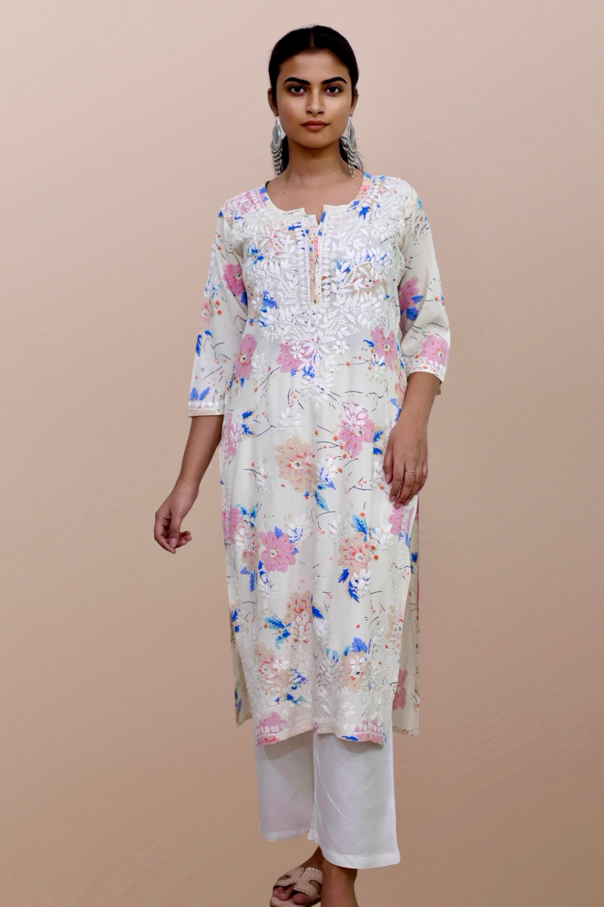 chikankari kurta women embroidered premium lucknowi chikan kurti ethnic summer latest collection lightweight festival daily wear casual comfortable straight fit