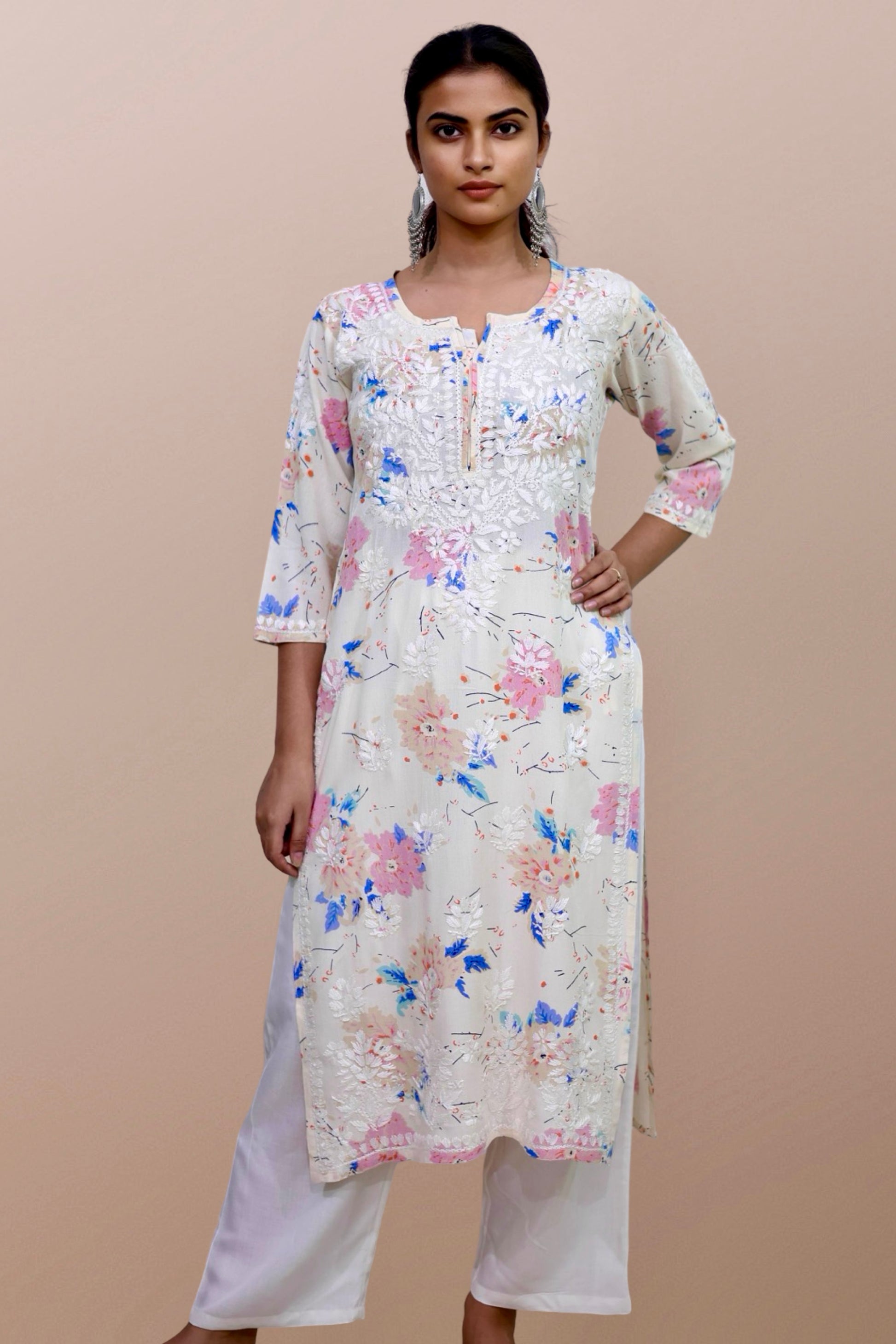 chikankari kurta women embroidered premium lucknowi chikan kurti ethnic summer latest collection lightweight festival daily wear casual comfortable straight fit