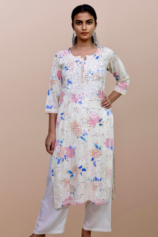 chikankari kurta women embroidered premium lucknowi chikan kurti ethnic summer latest collection lightweight festival daily wear casual comfortable straight fit