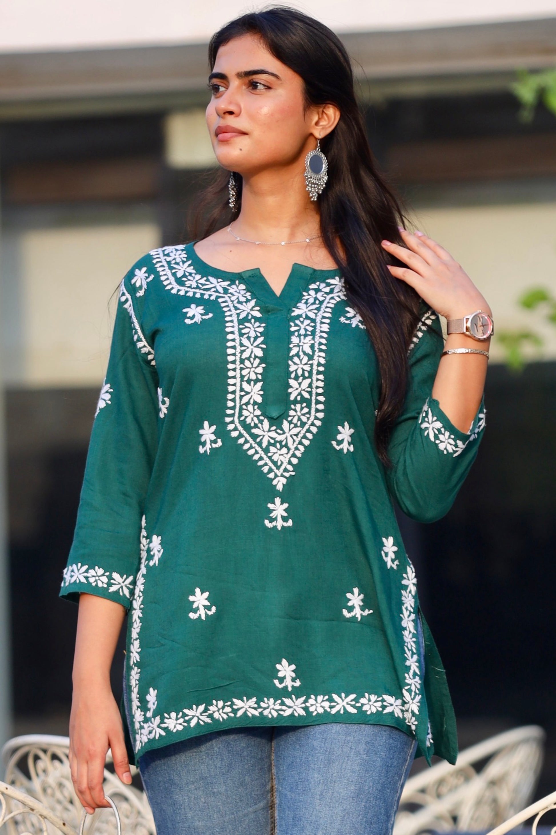 chikankari top short kurta ethnic embroidered lucknowi chikan tunic kurti womens festival daily wear girls handcrafted college wear casual summer comfortable regular formal straight fit