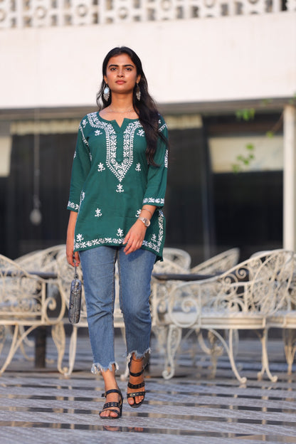 chikankari top short kurta ethnic embroidered lucknowi chikan tunic kurti womens festival daily wear girls handcrafted college wear casual summer comfortable regular formal straight fit