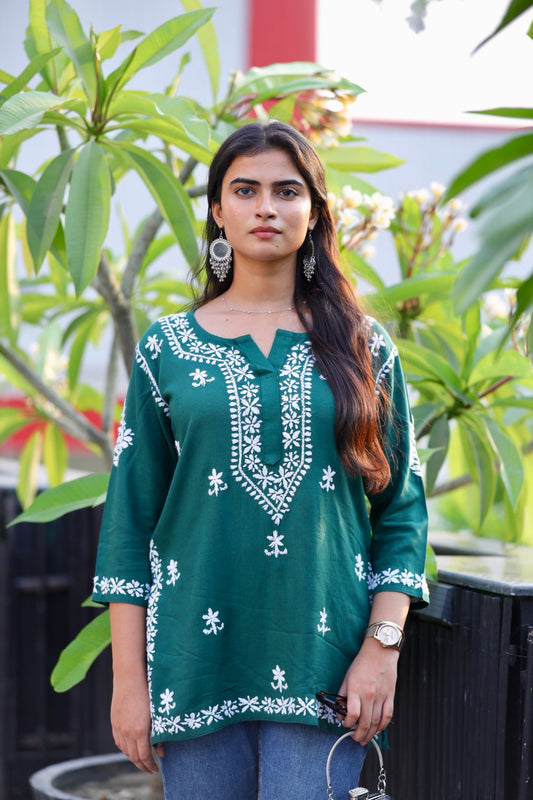 chikankari top short kurta ethnic embroidered lucknowi chikan tunic kurti womens festival daily wear girls handcrafted college wear casual summer comfortable regular formal straight fit