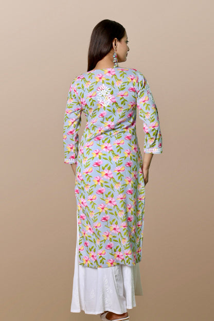 chikankari kurta women ethnic embroidered lucknowi chikan kurti festival daily wear girls handcrafted rayon fabric casual summer comfortable regular formal straight fit Lucknowi chicken ladies